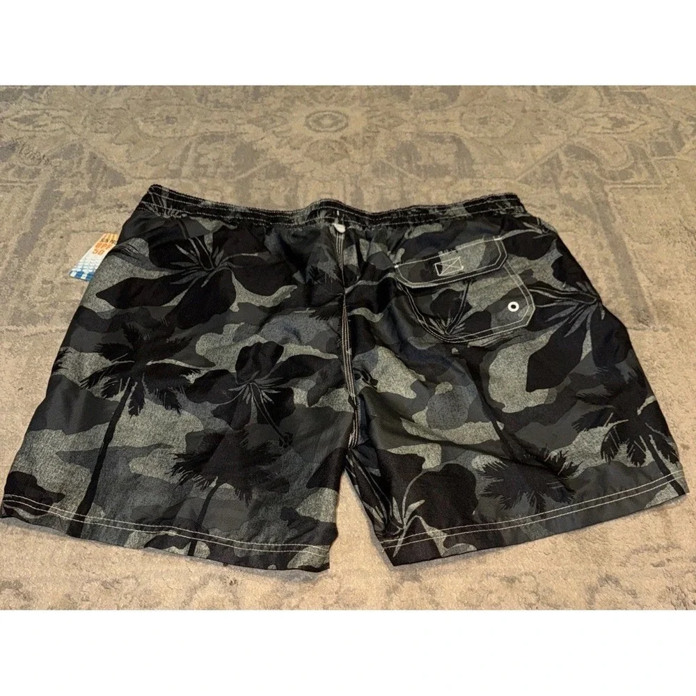 Caribbean Joe‎ Mens Swim Trunks Drawstring Stretch Green Lined Tropical XXL 2XL